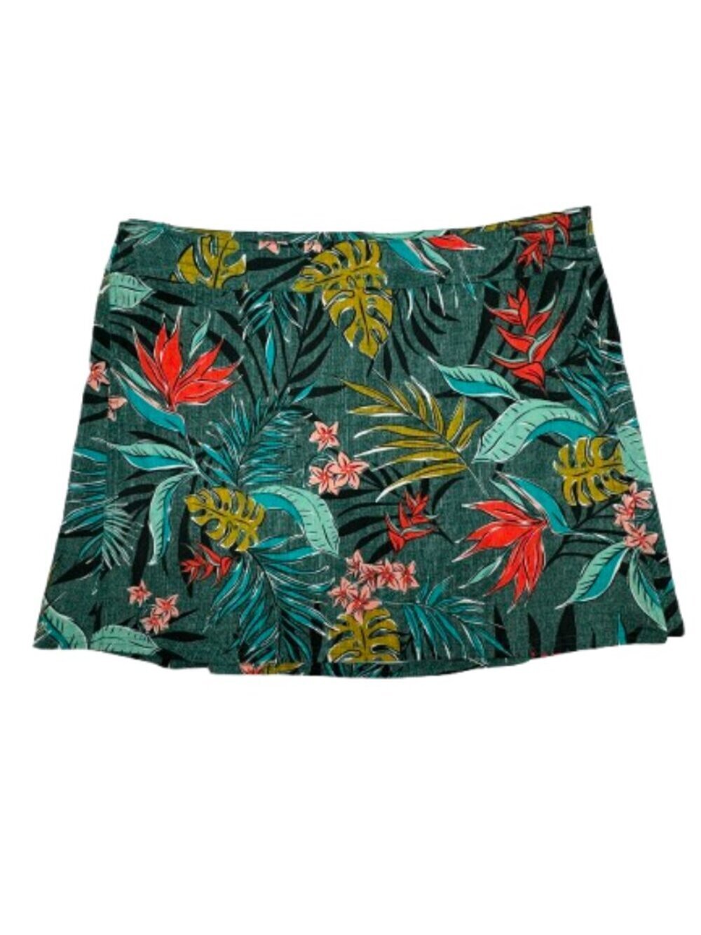 Rip Skirt Green Tropical Print Wrap with Teal & Coral Accents Size X-Large